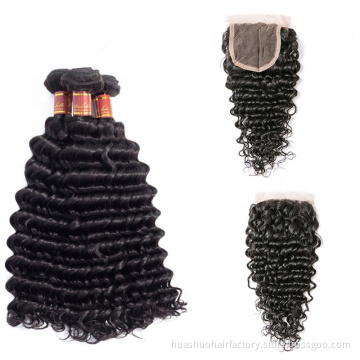 Huashuo Highest Discounts Brazilian Hair DEEP Wave Bundles With Closure 100% Virgin Human Hair Extensions Lace Closure
